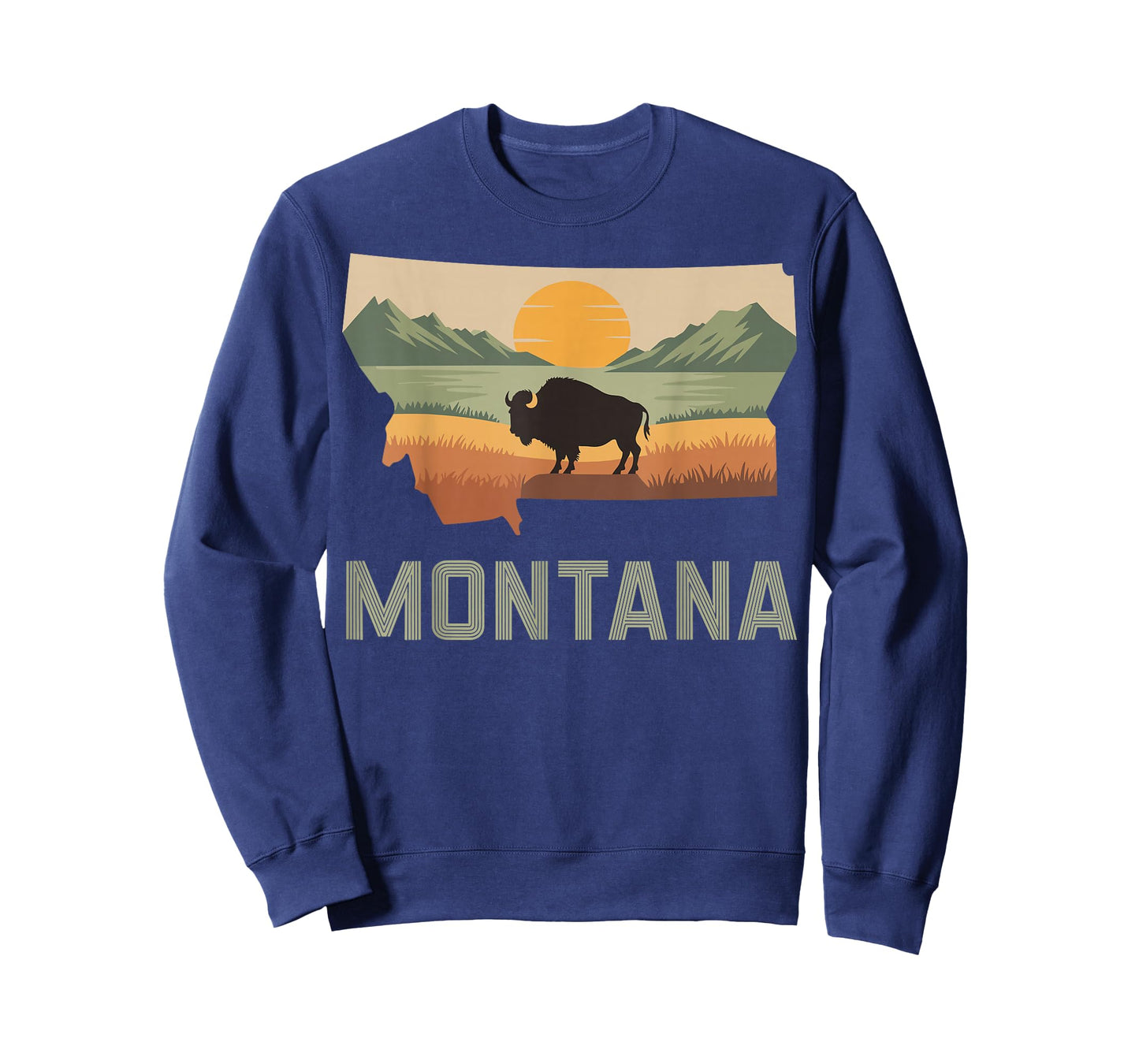 Montana Bison Sunset Mountains Retro Western T-Shirt
