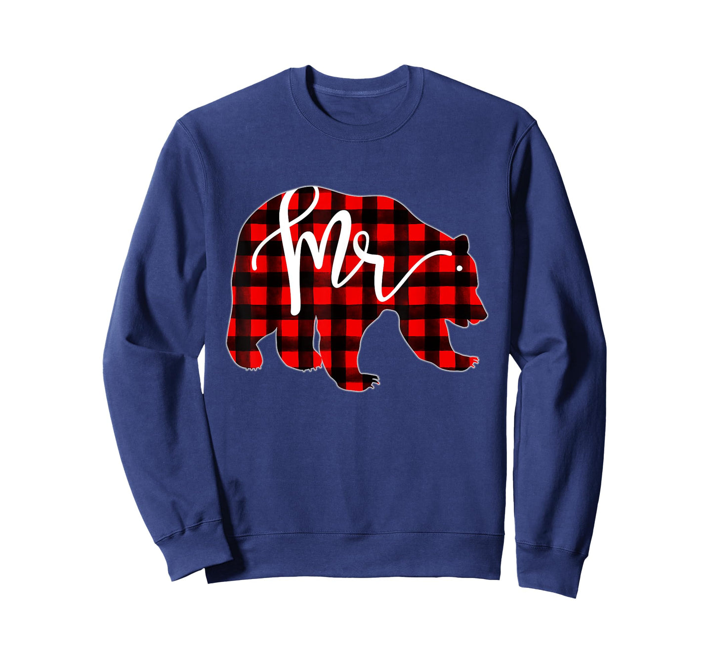 Red Plaid Mr Bear Matching Family Christmas Eve Newlywed T-Shirt
