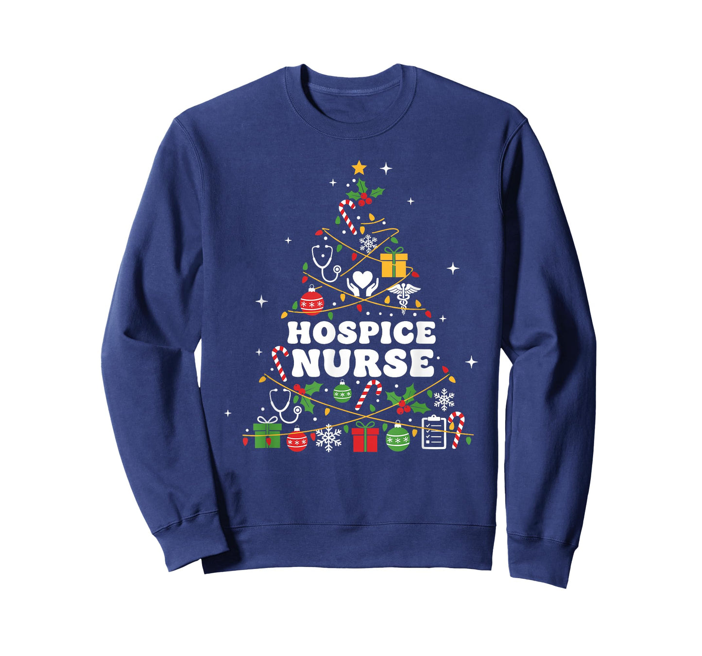 Hospice Nurse Christmas Tree Lights Womens Mens Kids T-Shirt