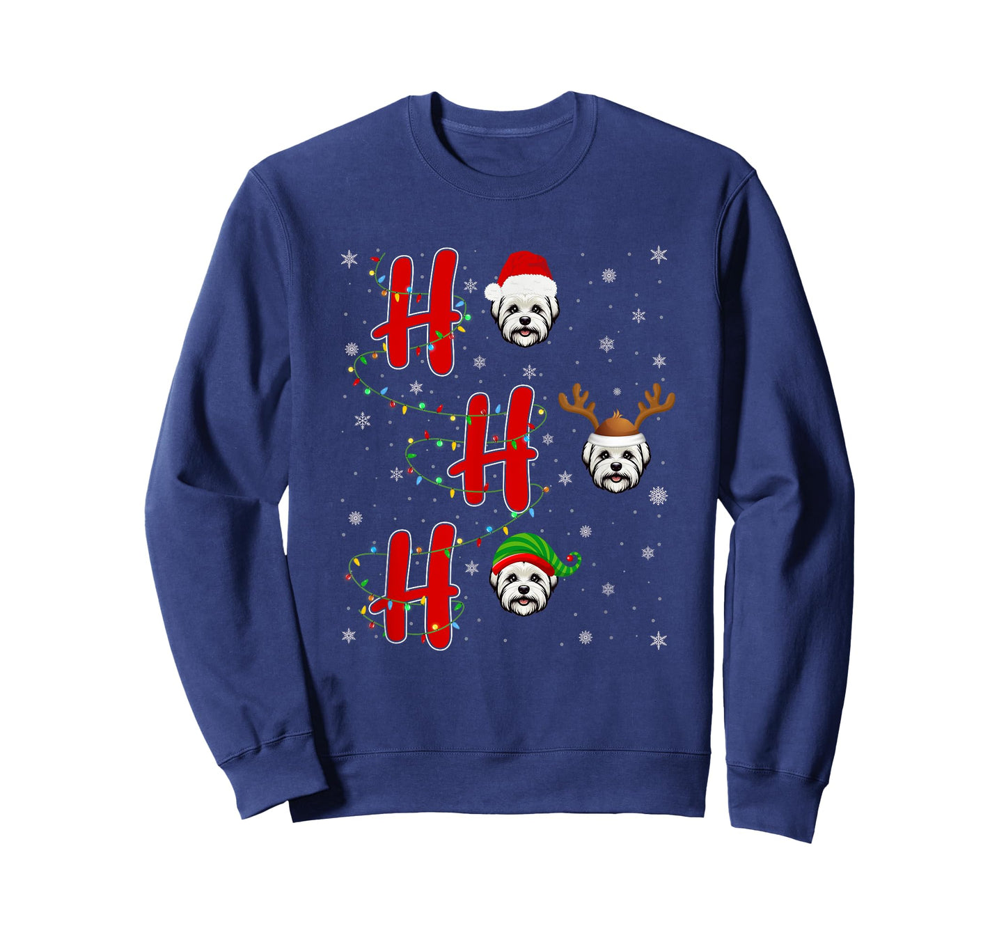 Xmas Lights HO HO HO Maltese Dog Funny Ugly Christmas T-Shirt