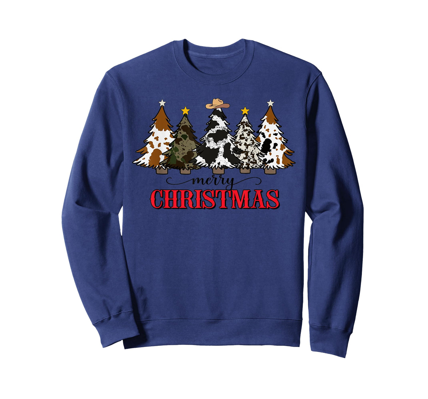Merry Christmas Tree Western Cowhide Xmas Cowboy Farm Lover T-Shirt