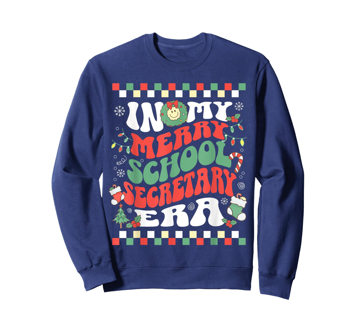 In My Merry School Secretary Era Retro Groovy Christmas T-Shirt