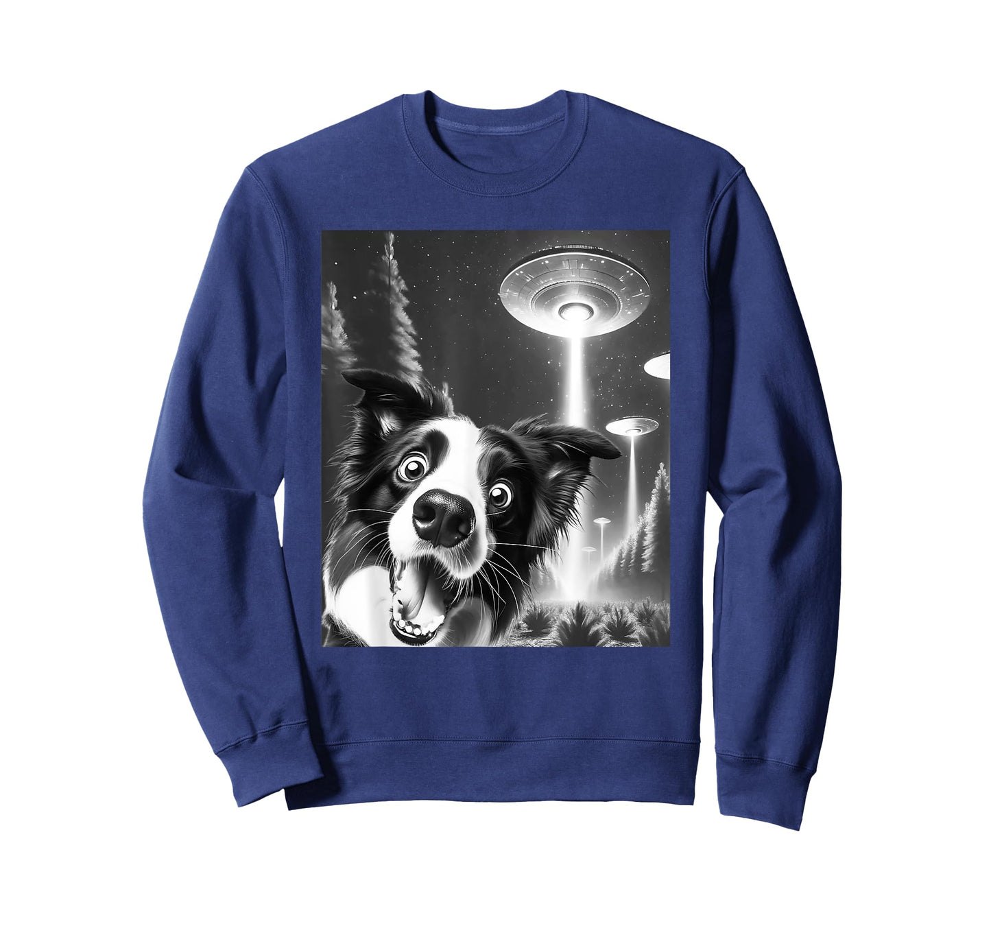 Funny Border Collie Alien UFO Taking a Selfie Dog Mom Dad Men Women Girls Kids T-Shirt