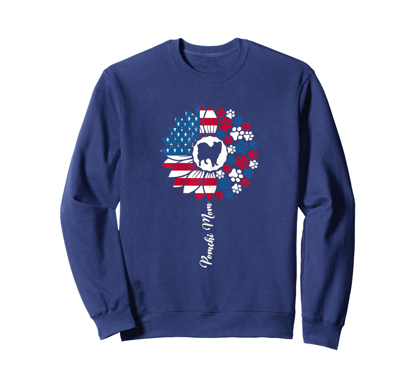 Womens Cute Pomchi Mama For Women Pom-Chi Dog Lovers American Flag T-Shirt