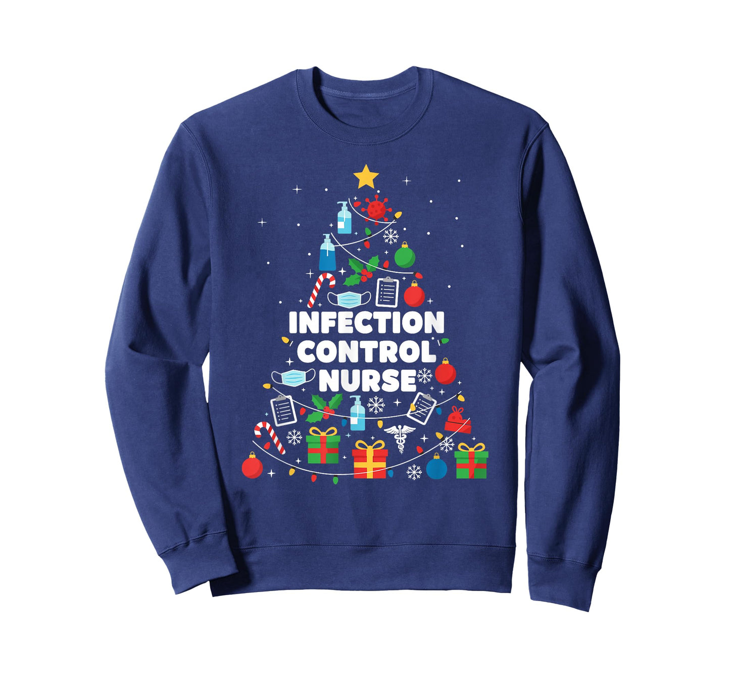 Infection Control Nurse Christmas Tree Lights Womens Mens T-Shirt