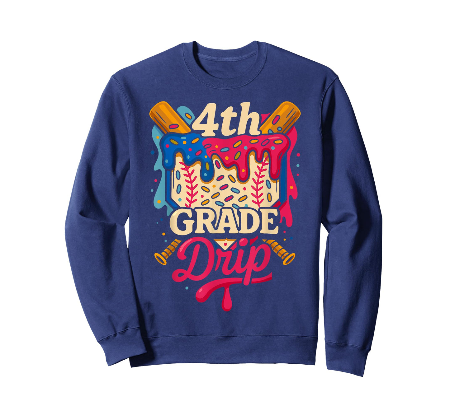 Kids 4th Grade Ice Cream Drip Baseball Back to School T-Shirt