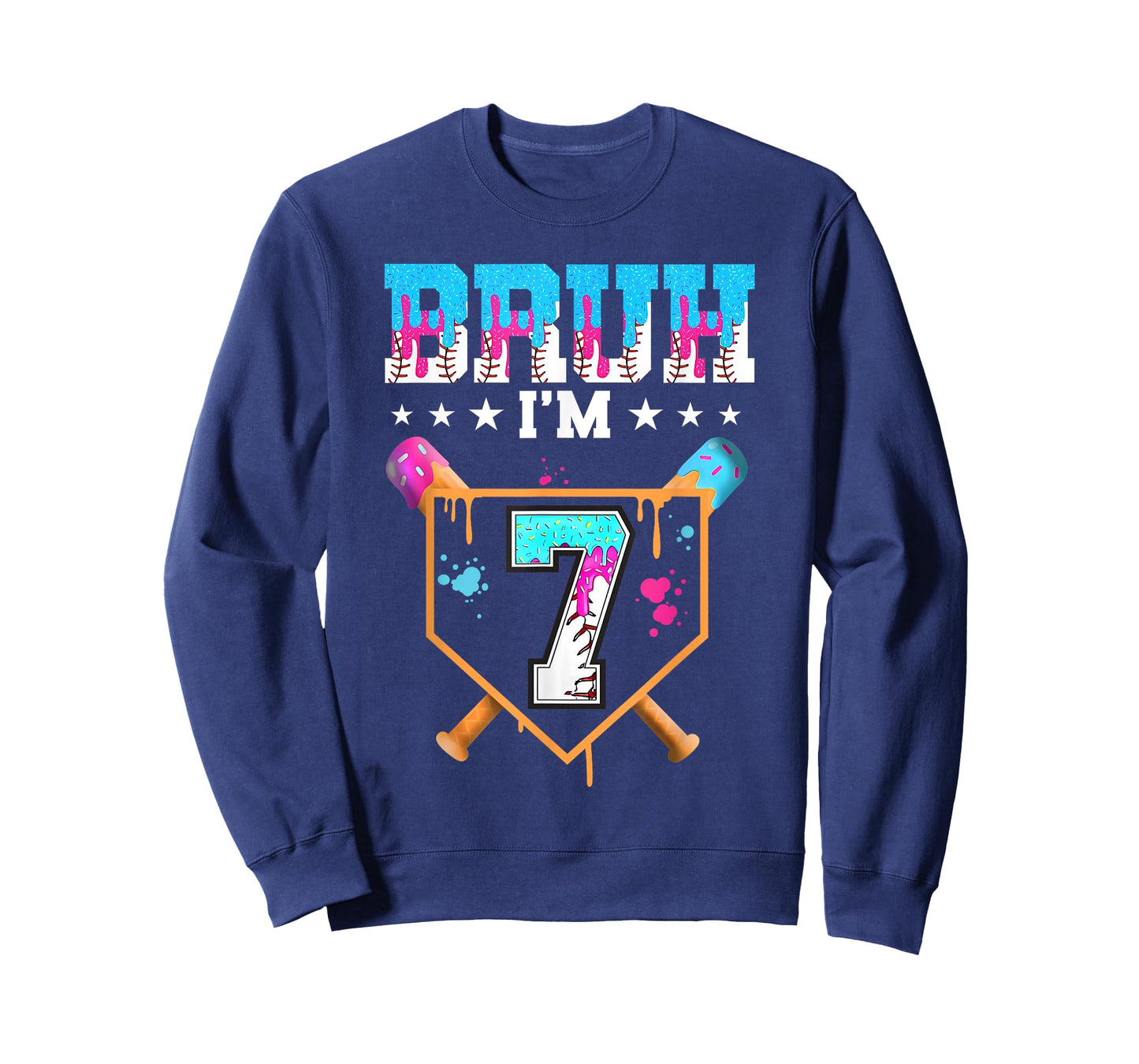 Bruh 7th Birthday Boy Baseball Ice Cream Drip 7 Year Old Boy T-Shirt
