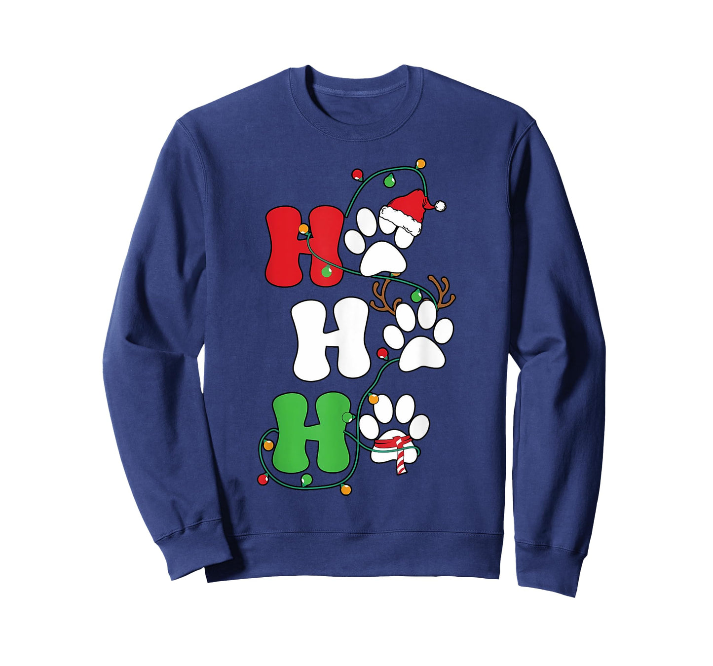 Ho Ho Ho Christmas Dog Paws Print Funny Christmas Dog Lover T-Shirt