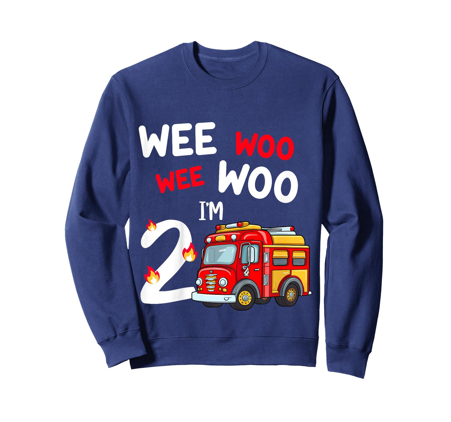 Kids Wee Woo I'm 2 Years Old Red Fire Truck Boys 2nd Birthday T-Shirt
