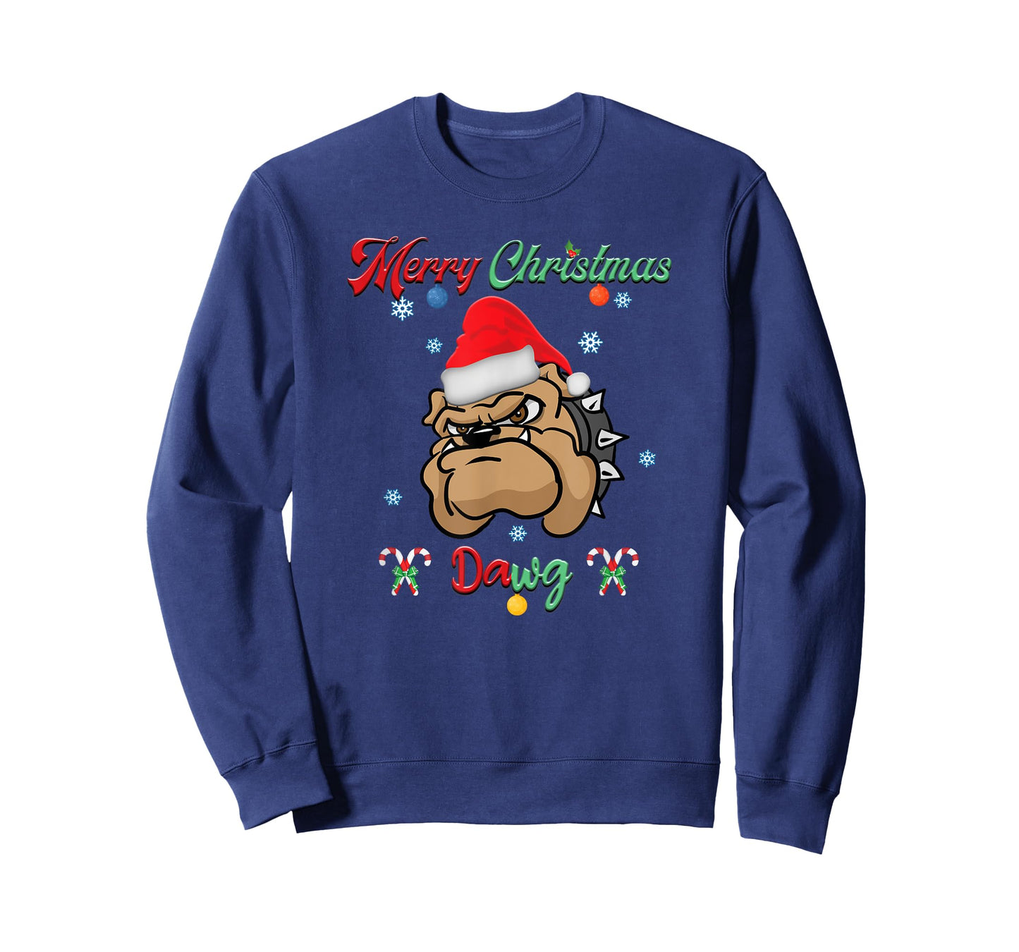 Merry Christmas Dawg Bulldog Santa Hat Xmas Winter Snowflake T-Shirt for Men Women Kids