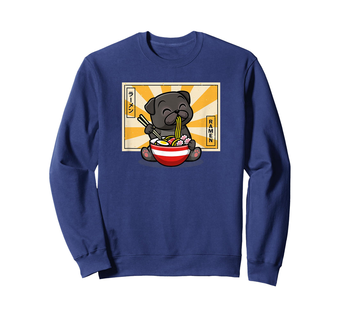 Funny Cartoon Japanese Kawaii Kids Ramen Black Pug Lover T-Shirt