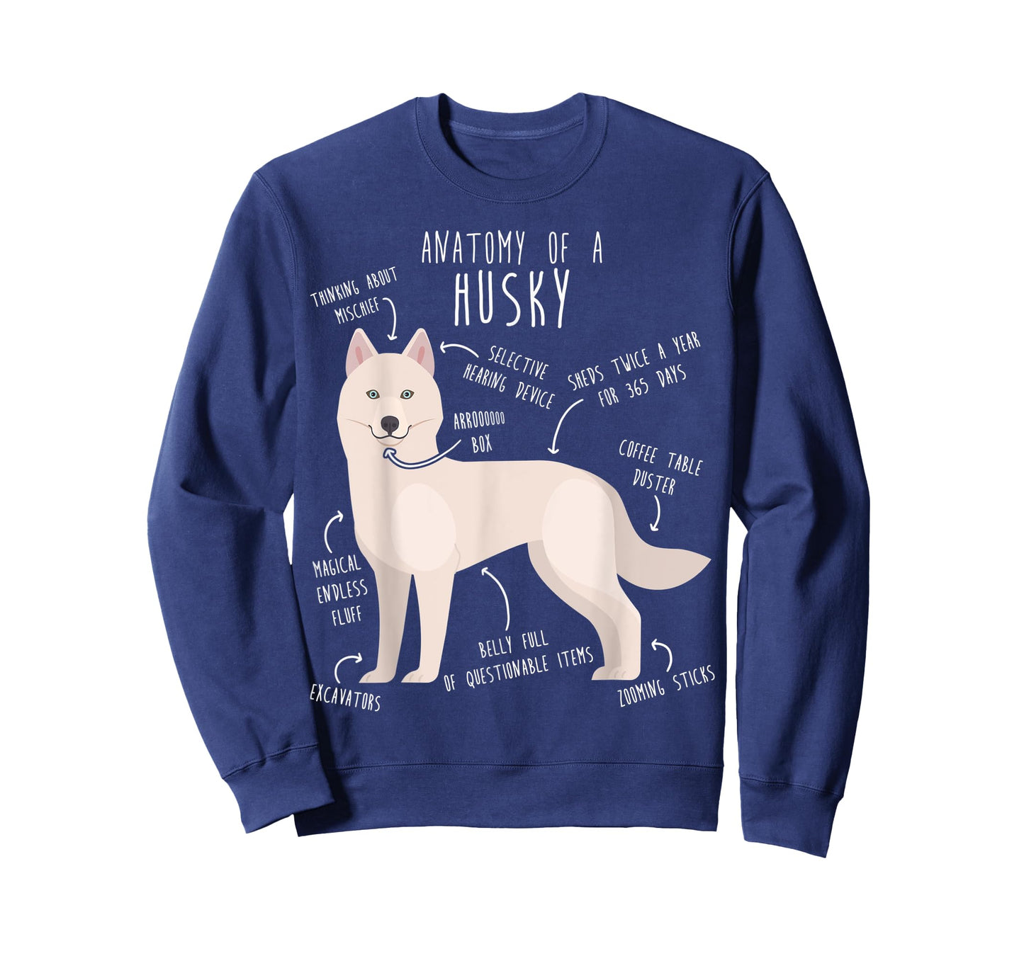White Siberian Husky Dog Anatomy, Funny Pet Mom Cute Dog Dad Men Women Kids T-Shirt