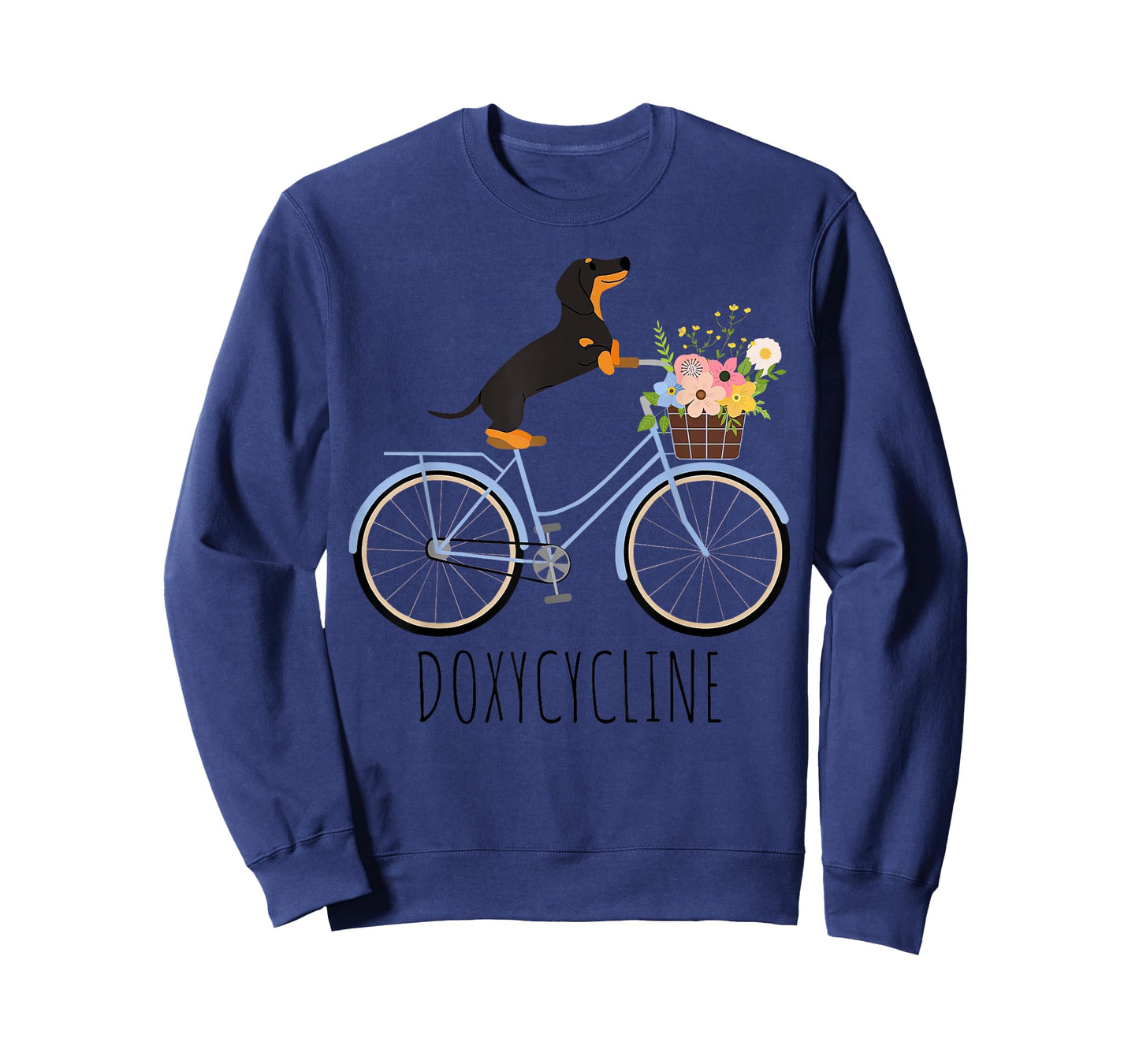 Doxycycline Pharmacy Pun Funny Dachshund on Bicycle Flower T-Shirt