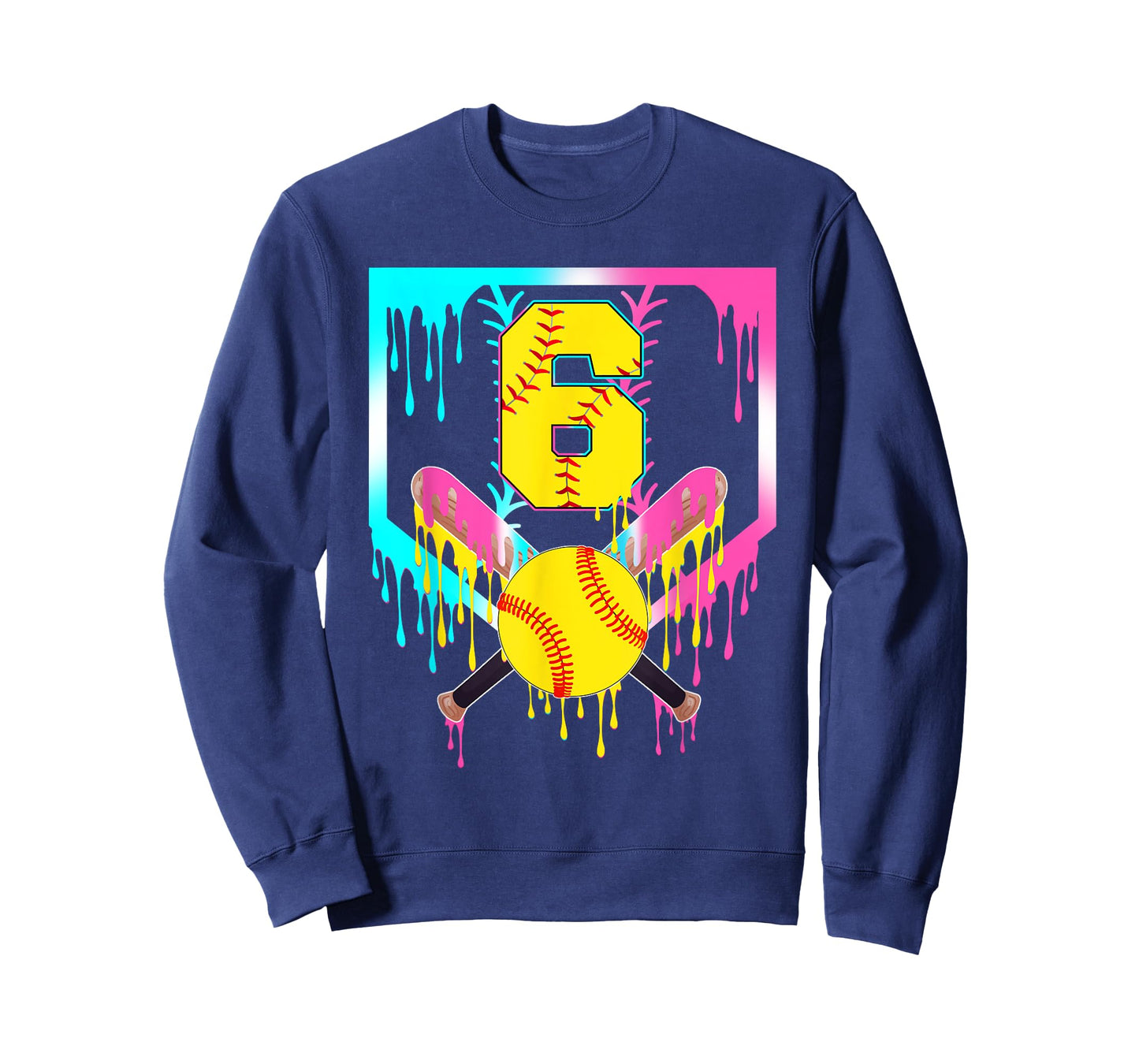 6th Bday Softball Home Plate Drip Ice Cream 6 Year Old T-Shirt