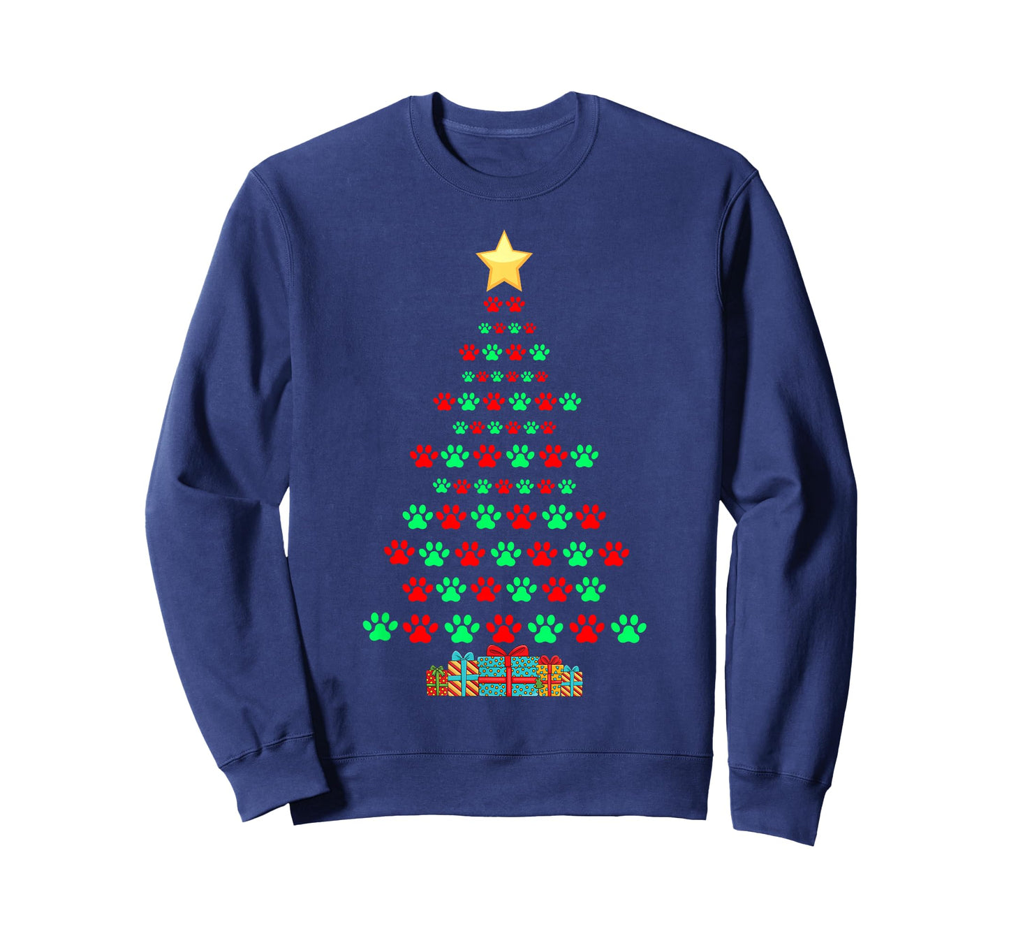 Super Cute Dog Paws Print Christmas Tree T-Shirt