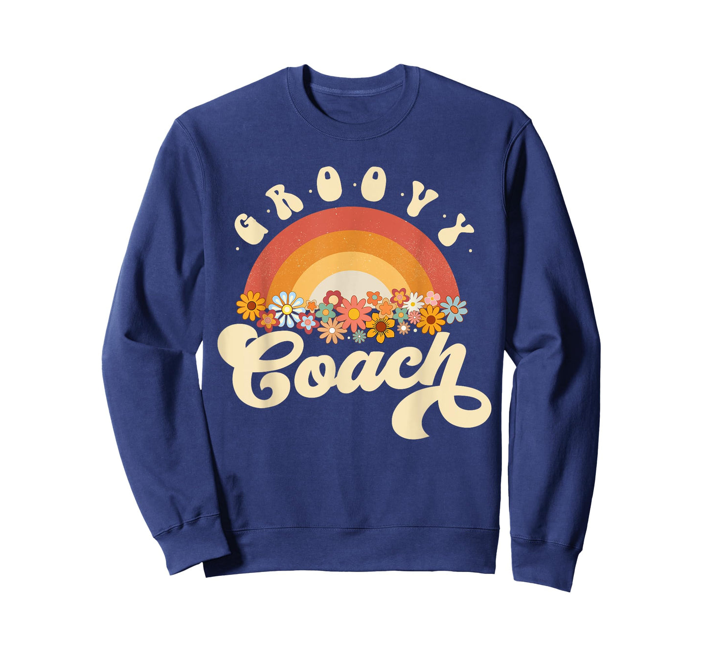 Groovy Coach Retro Rainbow Colorful Flowers Design Coach T-Shirt
