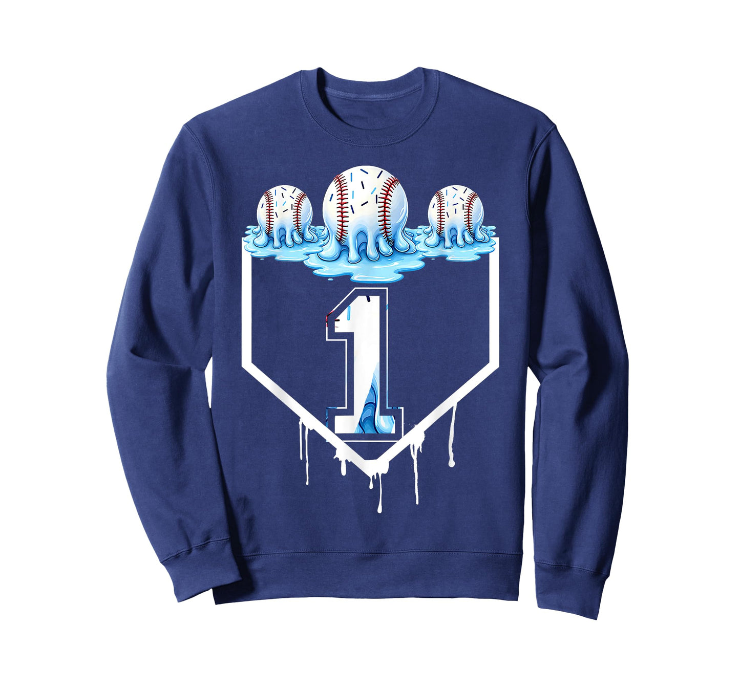 1st Birthday Party Ice Cream Drip Baseball Lover 1 Year T-Shirt
