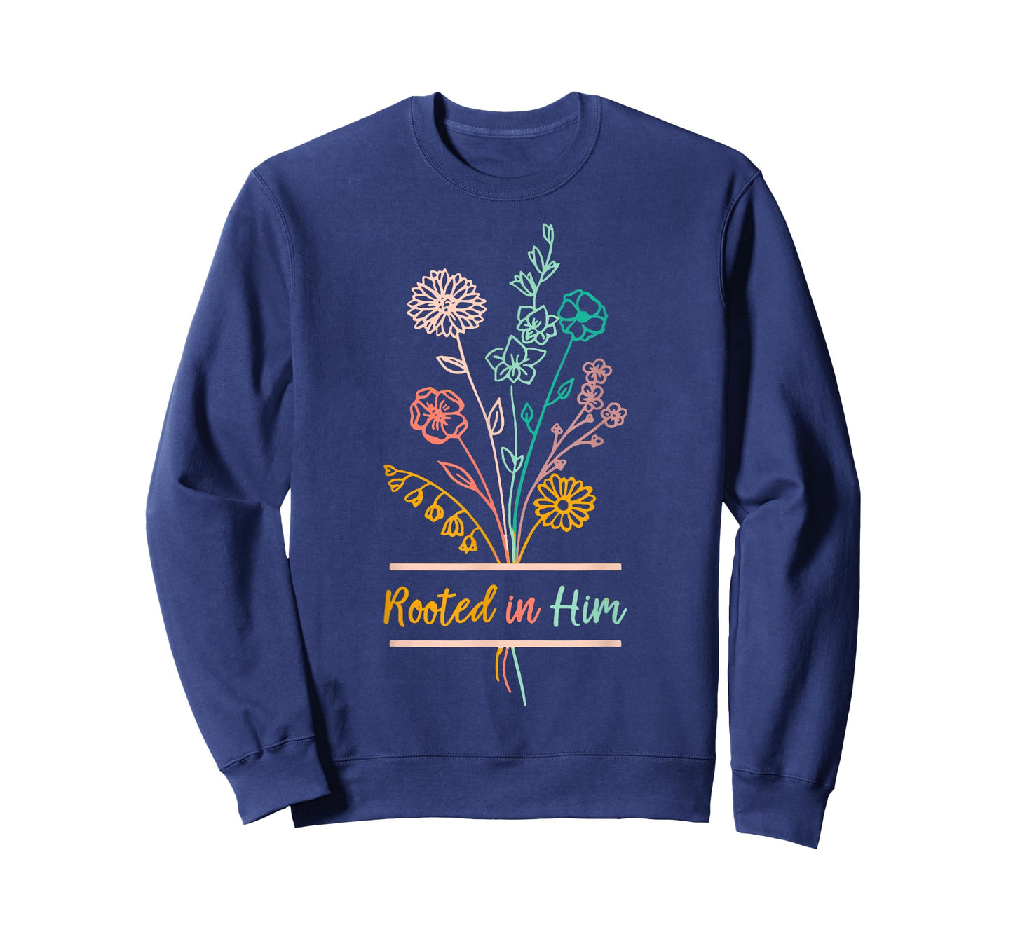 Rooted In Him Colossians 26-7 Christian Floral Graphic Faith T-Shirt