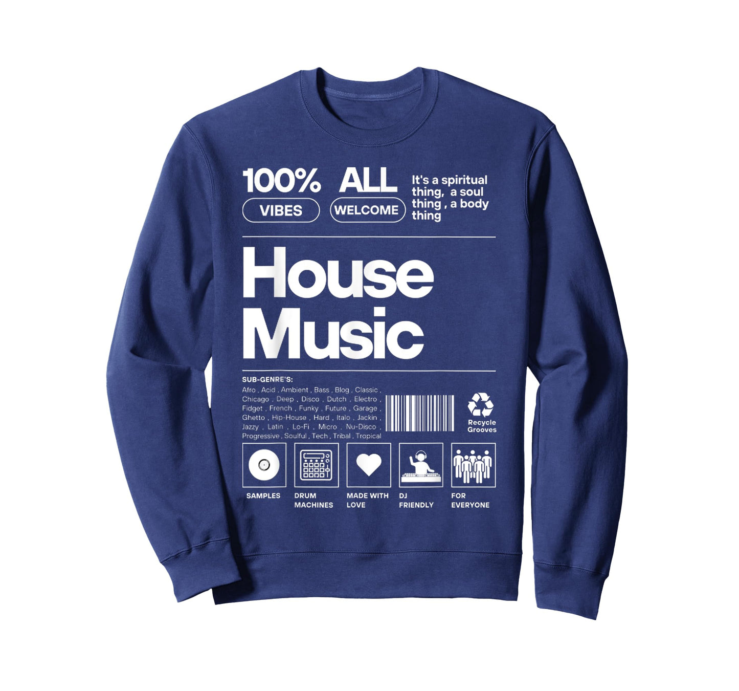 Funny HOUSE MUSIC Product Label White Design T-Shirt