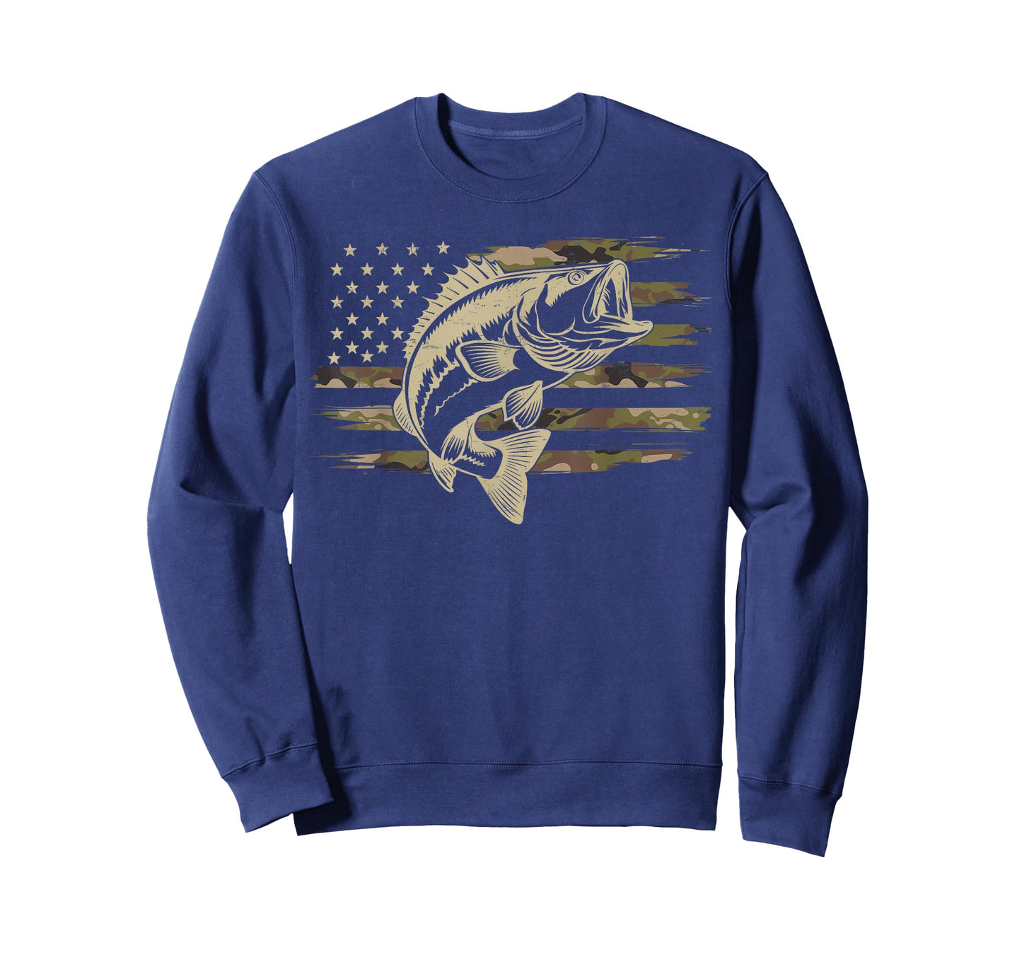 Fishing Camouflage American Flag Black Bass Fisherman Camo T-Shirt