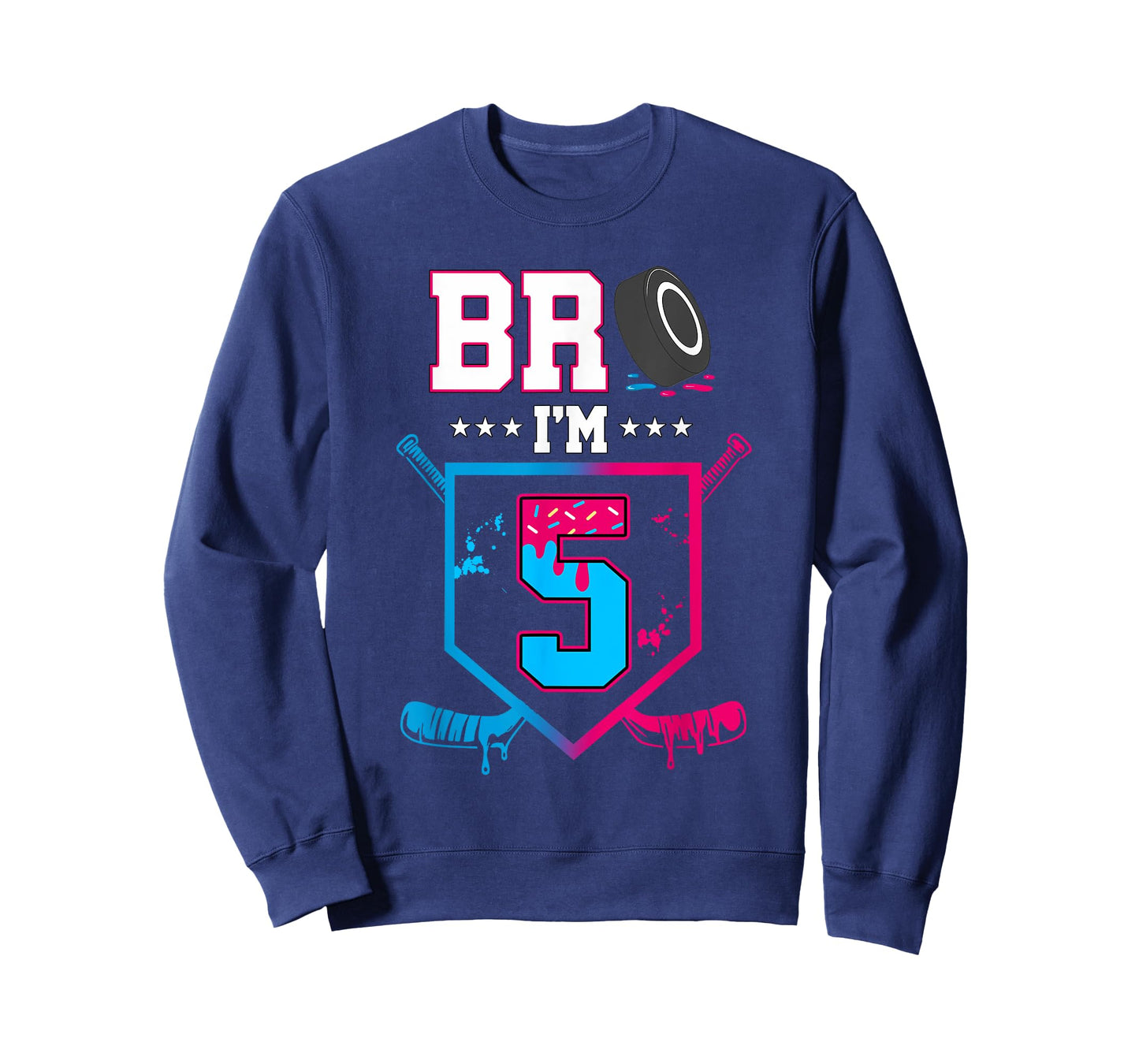Bro I'm 5 Year Old Hockey Ice Cream Drip 5th Birthday Boy T-Shirt