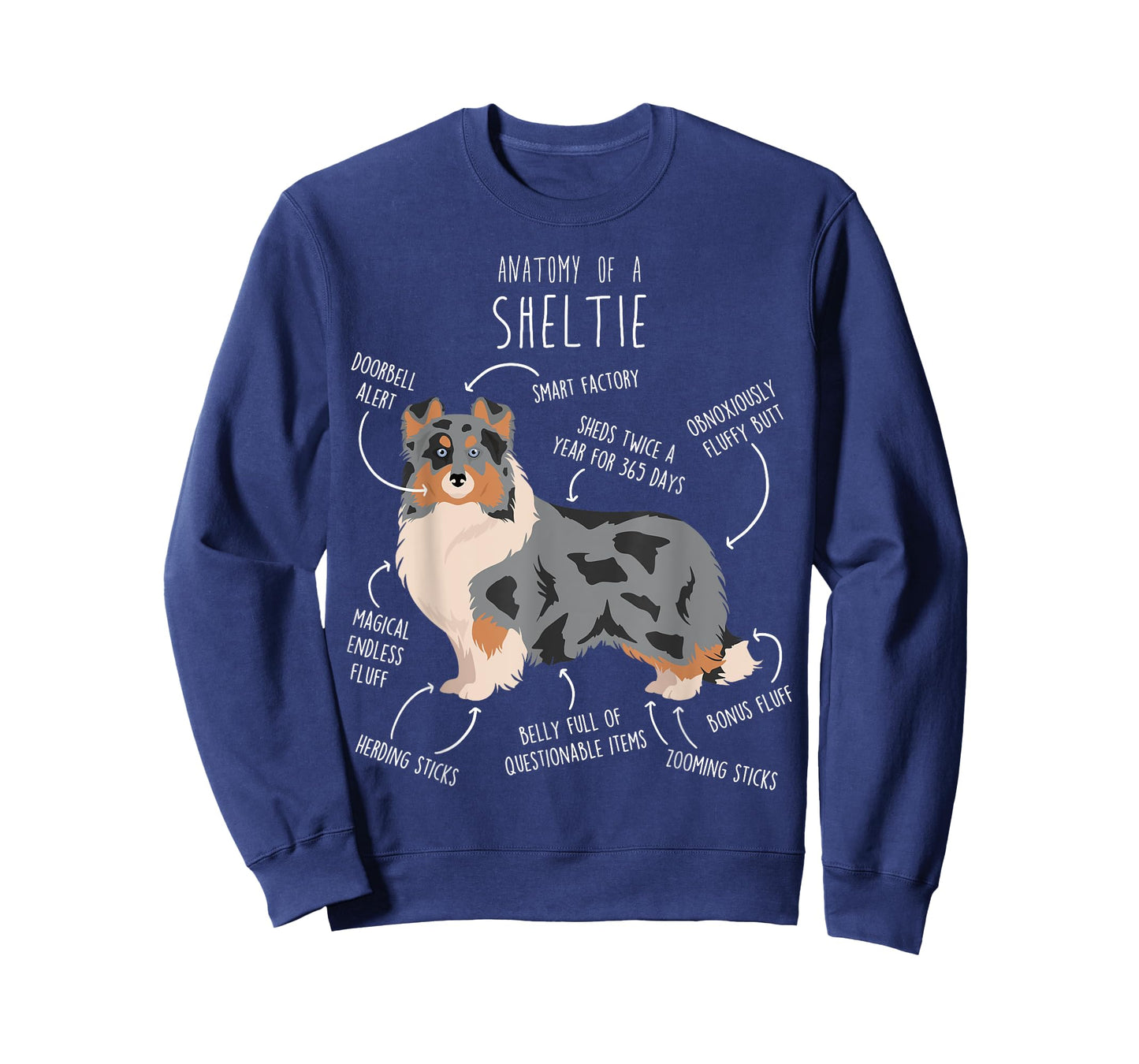 Blue Merle Sheltie Shetland Sheepdog Anatomy, Funny Cute Dog T-Shirt