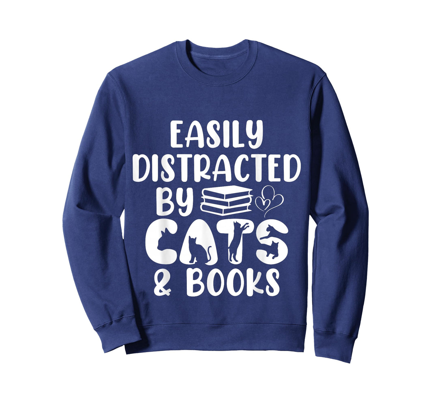 Easily Distracted by Cats & Books - Animals Kittens Bookworm T-Shirt