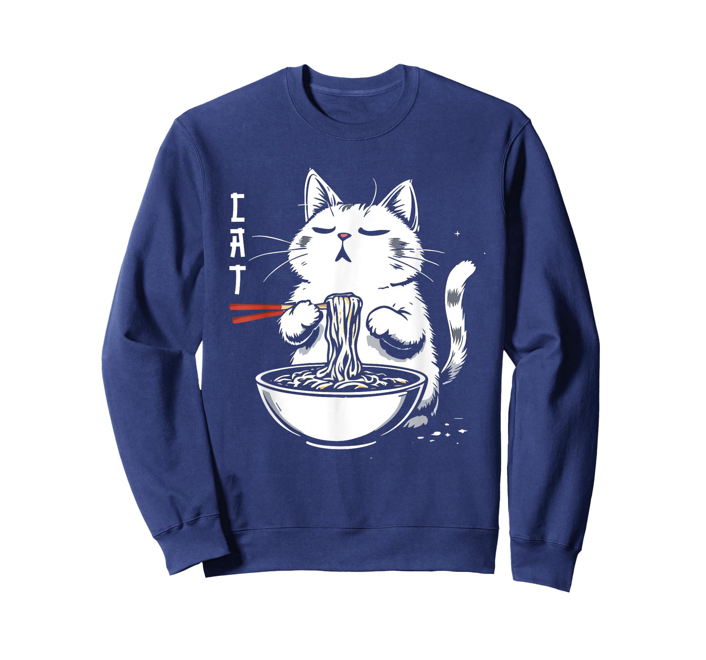 Anime Manga Cute Kawaii Cat Eating Noodle Japan Streetwear T-Shirt