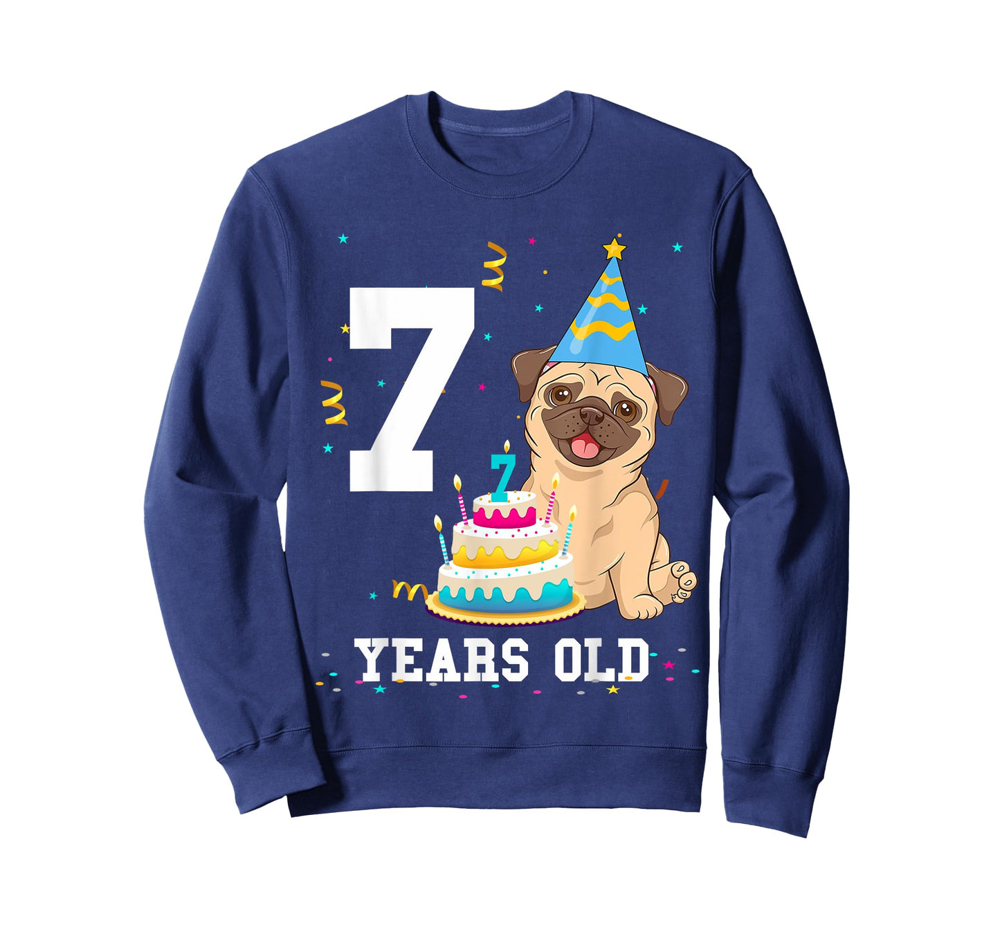 7 Years Old Birthday Pug Dog Lover Party Kids Boys Girls T-Shirt