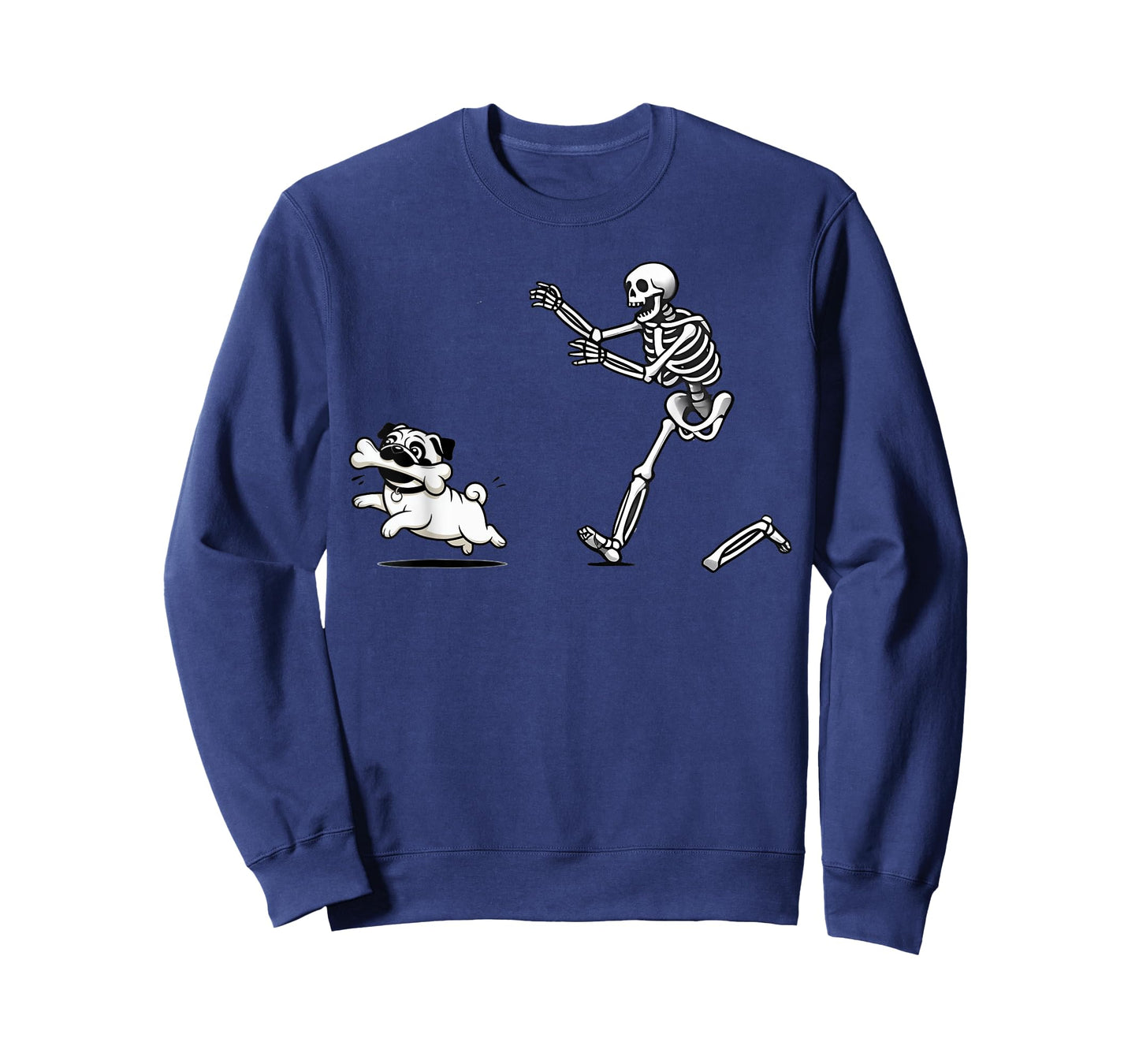 Funny Pug Dog Steals Bone from Skeleton Design T-Shirt