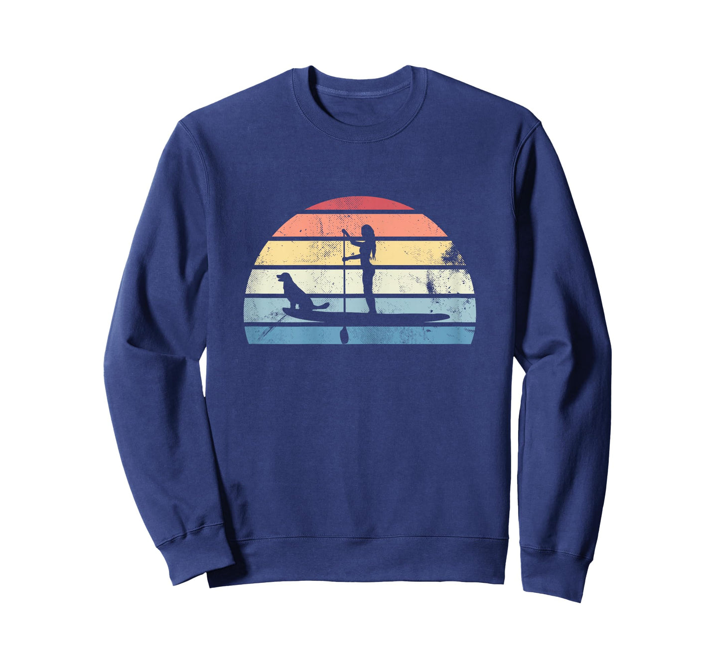 Retro Paddleboarding Girl with Dog Sunset Gift T-Shirt