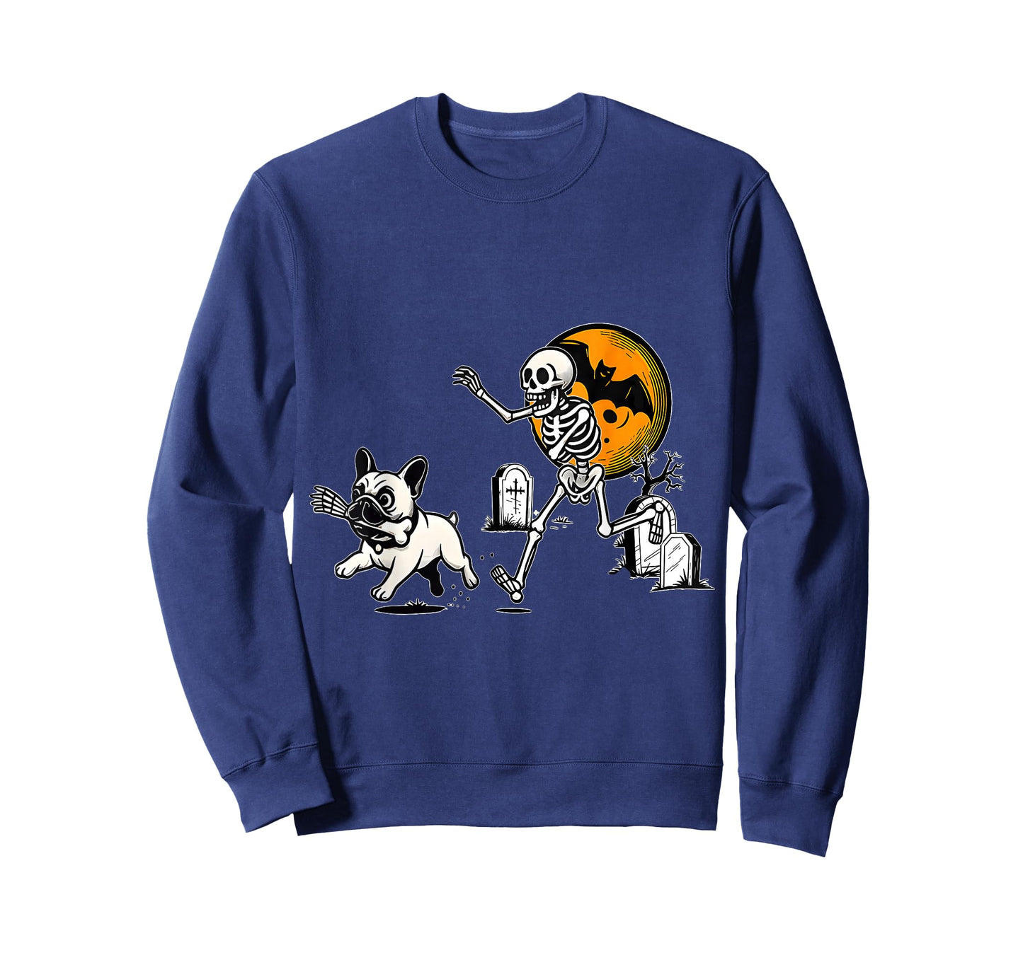 Skeleton Chasing French Bulldog Halloween Dog Mom Pet Lover T-Shirt