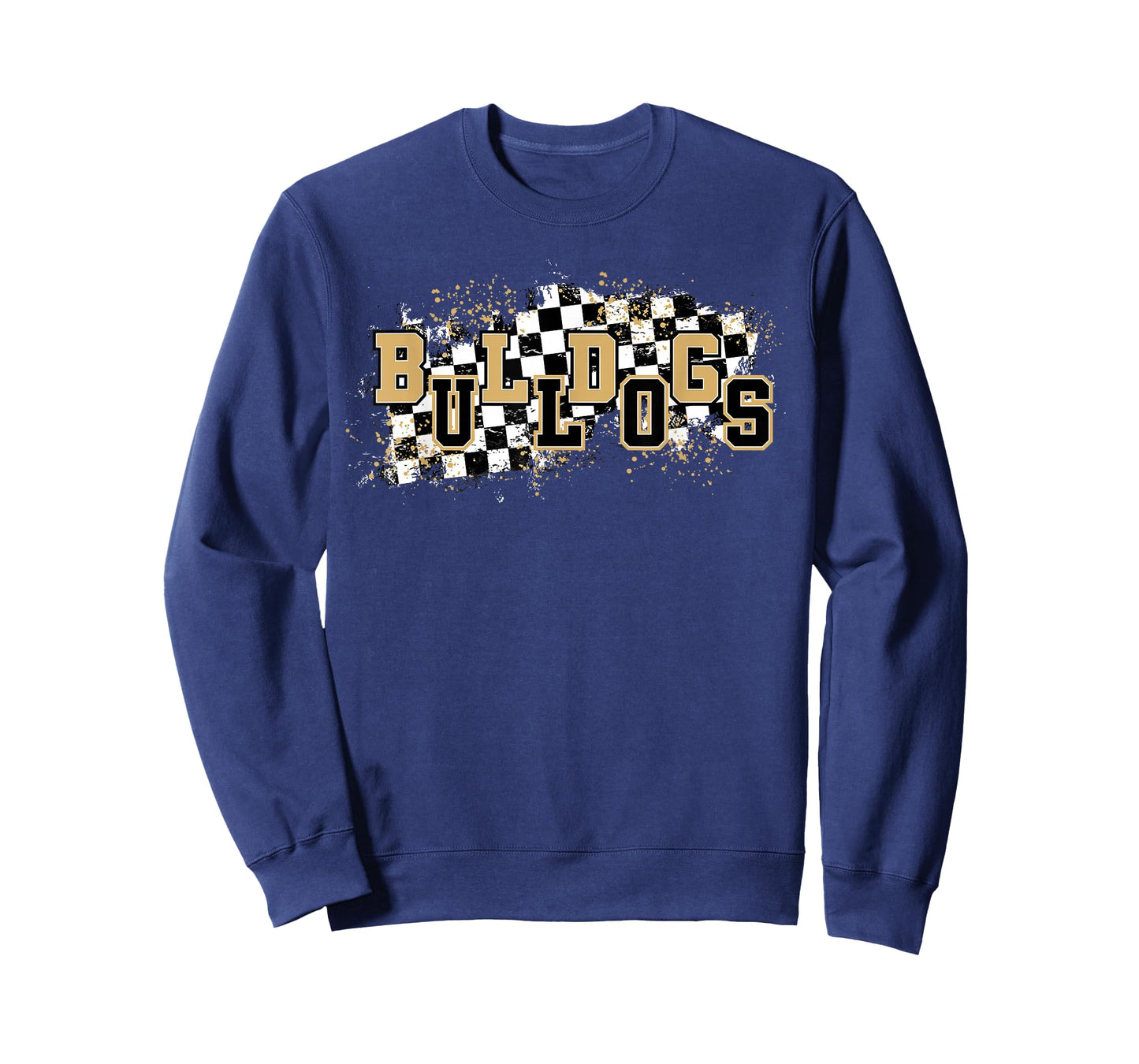 Bulldogs Checkered Print School Spirit Game Day Bulldog Gold T-Shirt