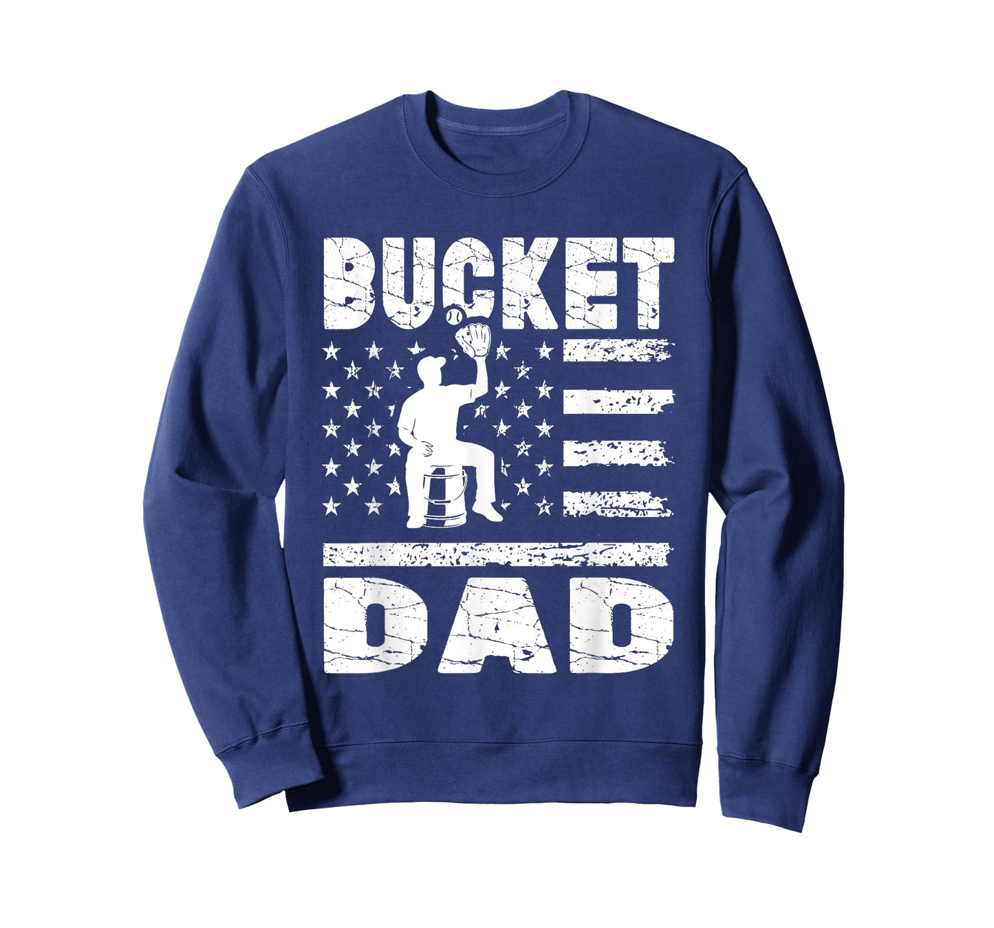 Bucket Dad Baseball Coach Vintage American Flag Father's Day T-Shirt