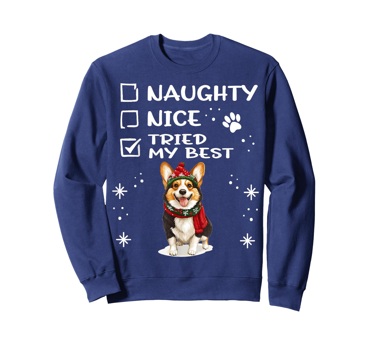 Cardigan Welsh Corgi Christmas Dog Breed Designs Unisex-Adults, Unisex-Kids T-Shirt, Black, Small, Short Sleeve, Regular Fit, Christmas, Cute, Cartoon, Naughty Nice Tried my Best