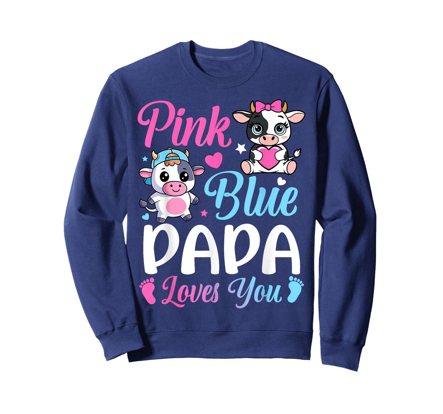 Pink Or Blue Papa Loves You Cow Gender Reveal Family T-Shirt