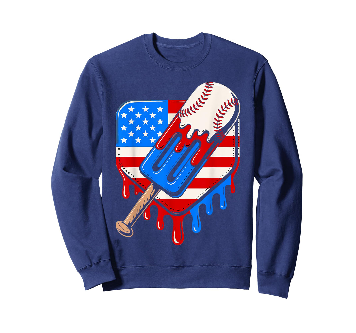 Baseball Drip 4th of July USA Flag Popsicle Ice Cream Drip T-Shirt
