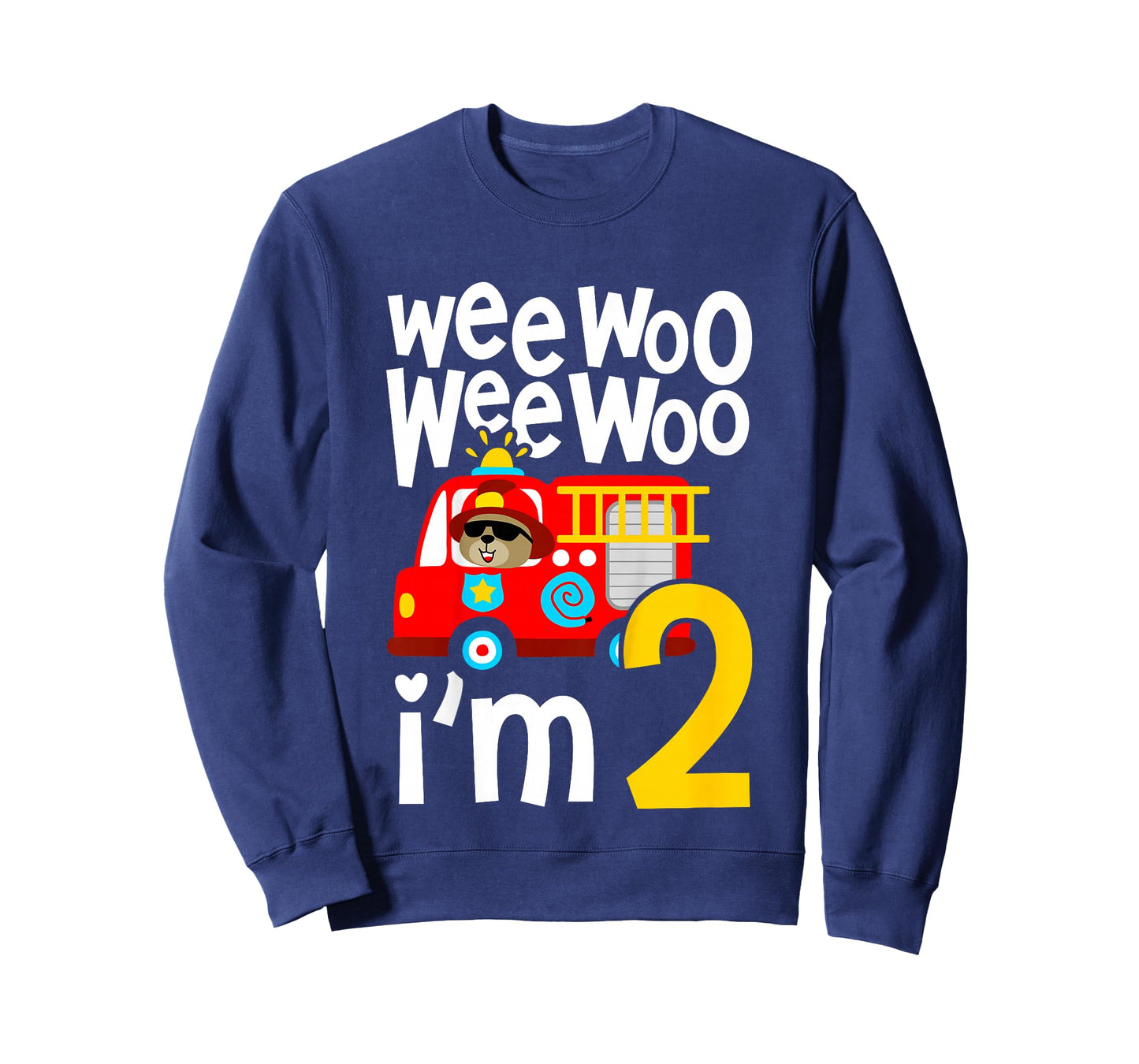 Kids Boys Birthday Wee Woo Wee Woo I'm 2 Red Fire Truck T-Shirt