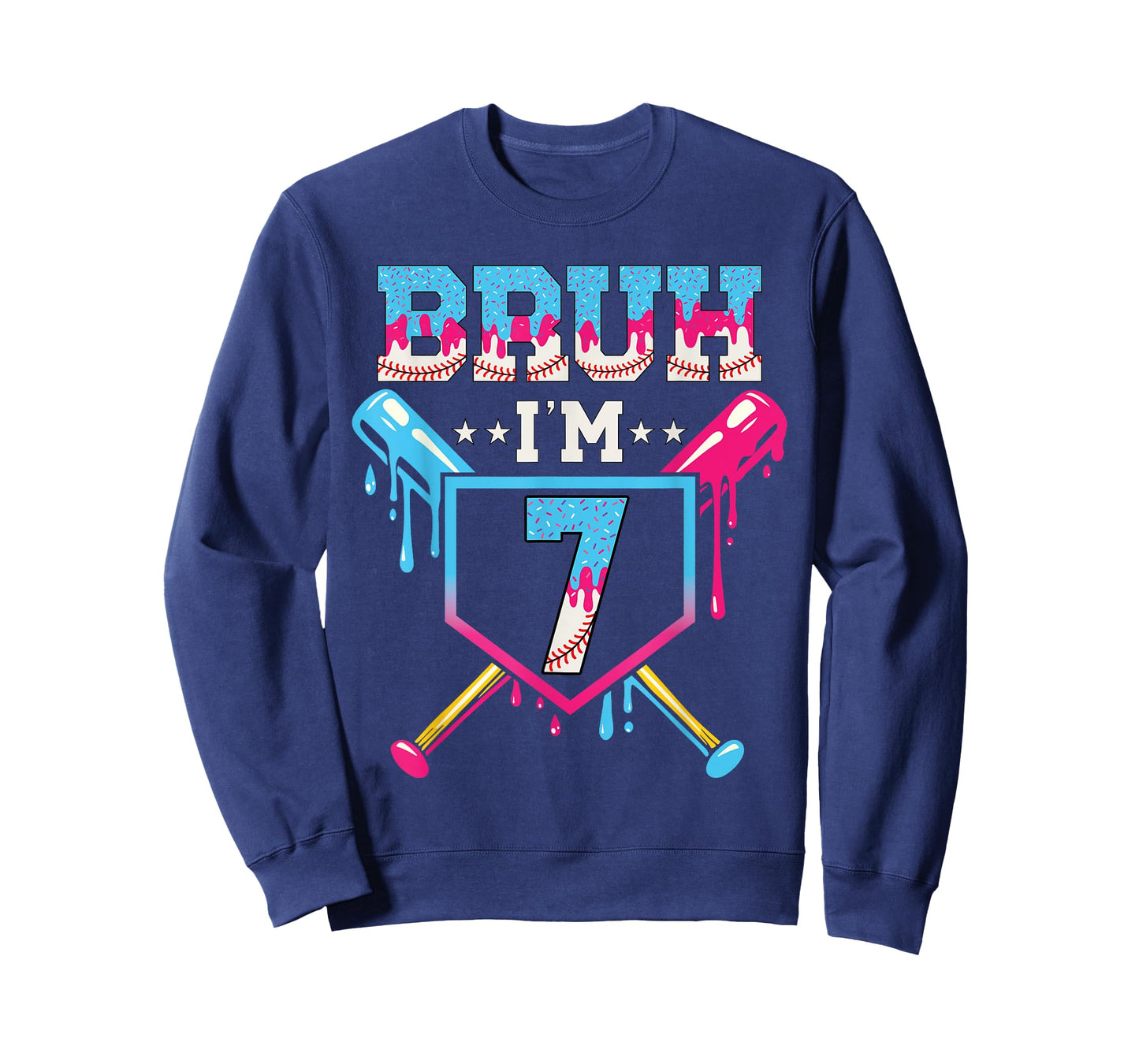 Bruh Baseball 7 Year Old Ice Cream 7th Birthday Boy Number 7 T-Shirt