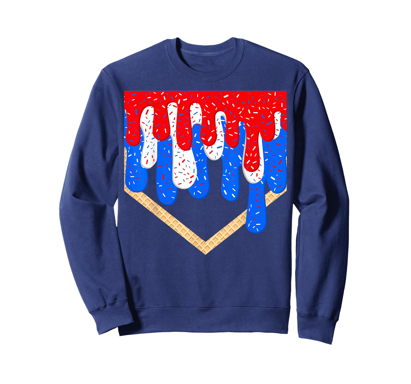 Baseball Ice Cream Drip 4th Of July Red Blue & White Drip T-Shirt