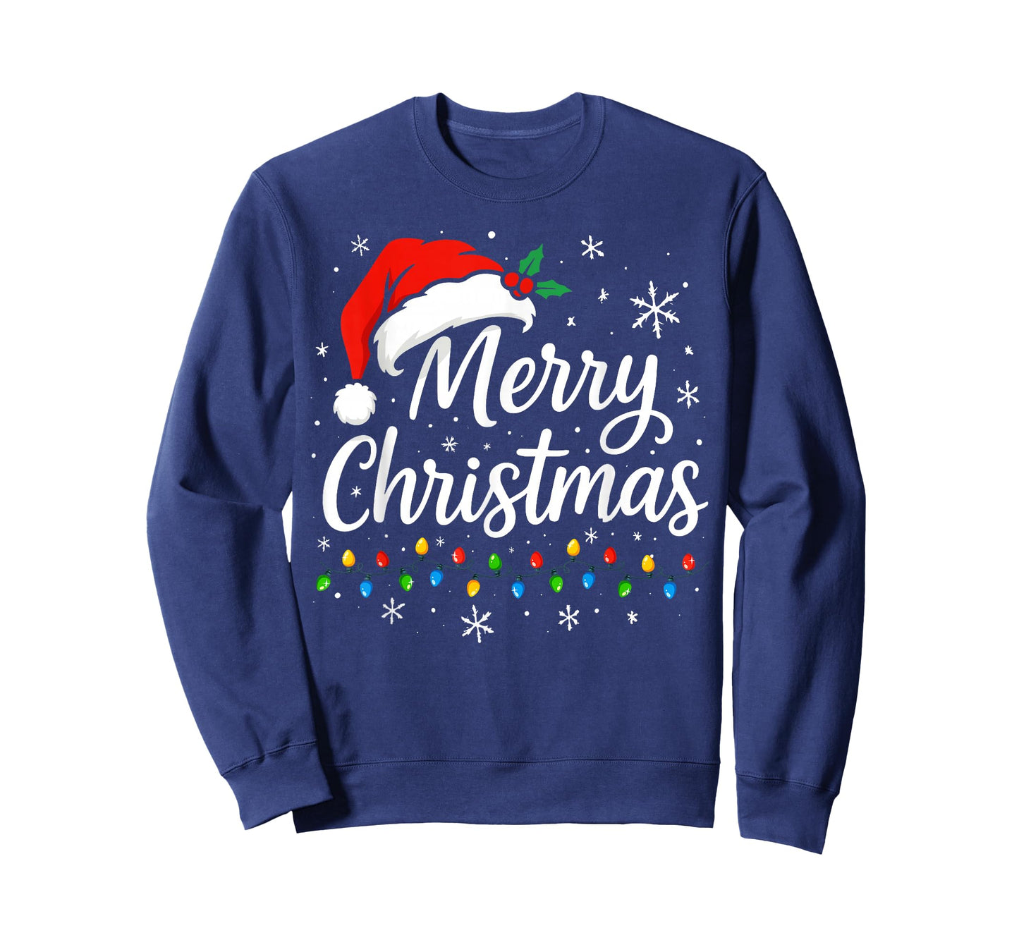 Merry Christmas Lights Red Santa Hat Xmas Family Matching T-Shirt