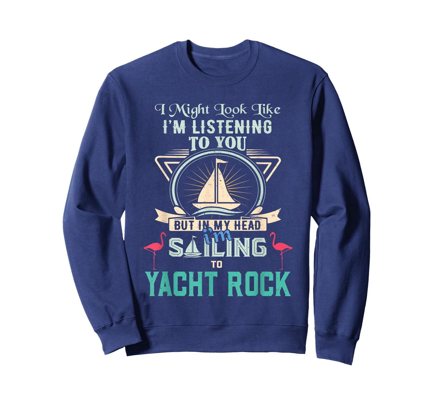 Funny Retro Sailing Yacht Rock Flamingo Distressed Design T-Shirt