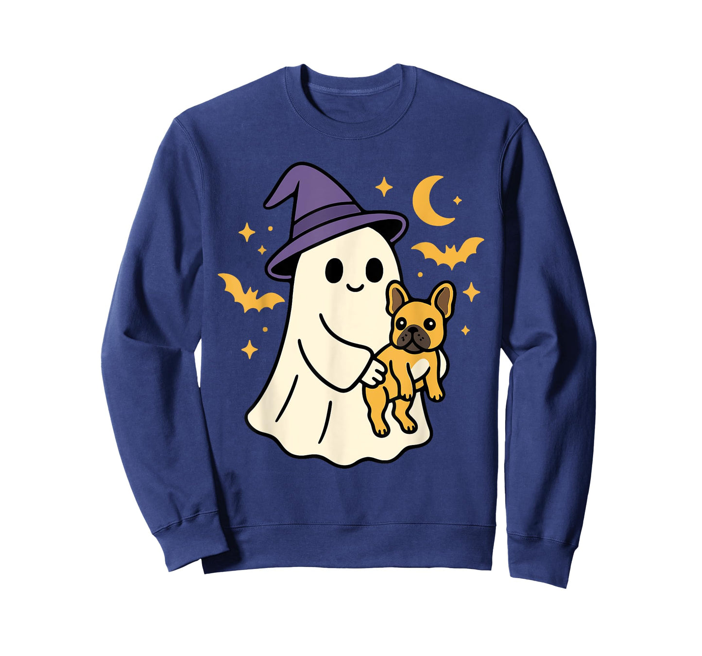 Ghost French Bulldog Dog Witch Hat Halloween Dog Costume T-Shirt