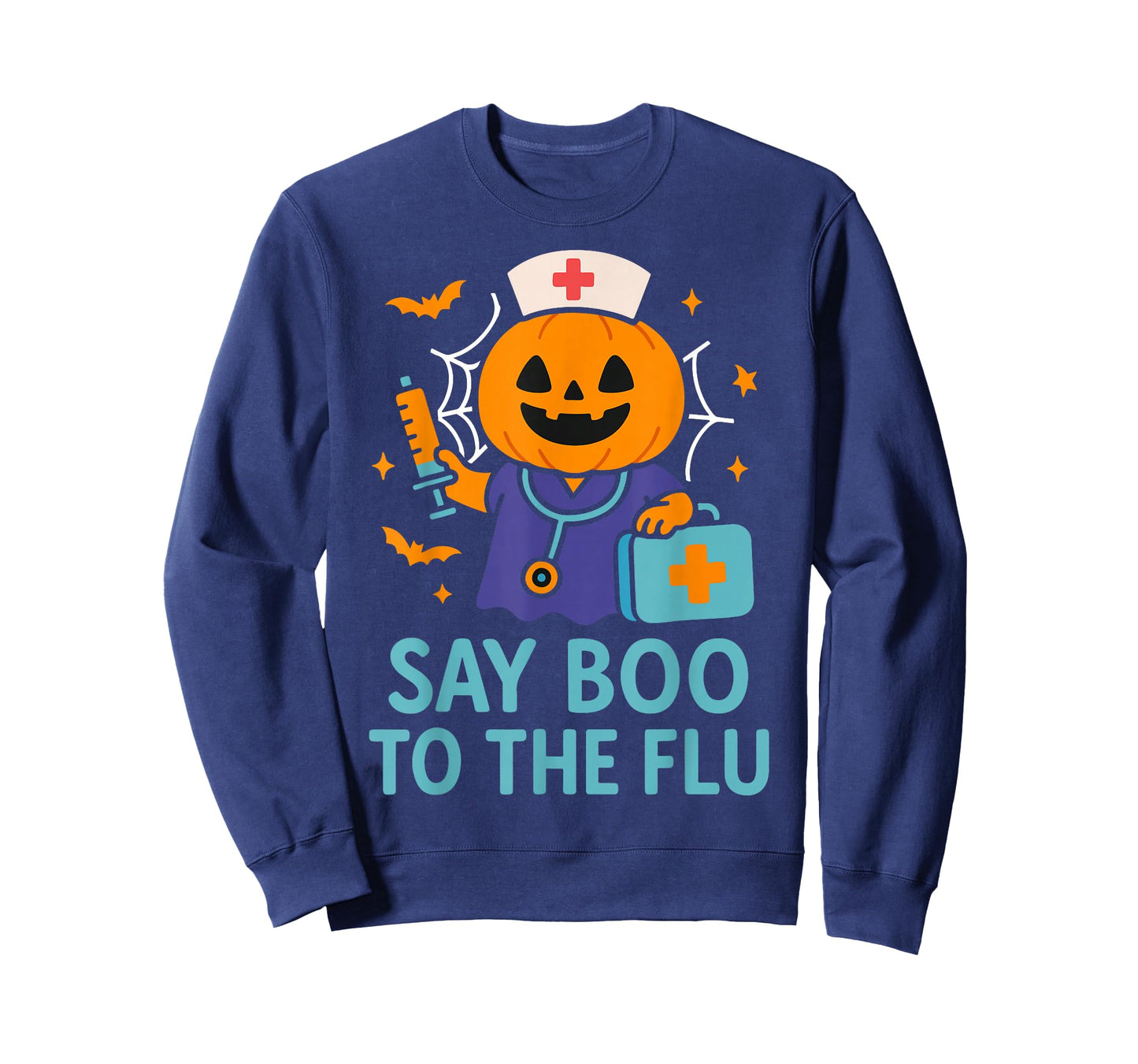 Say Boo to The Flu Nurse Halloween Vaccine Pumpkin Crew T-Shirt