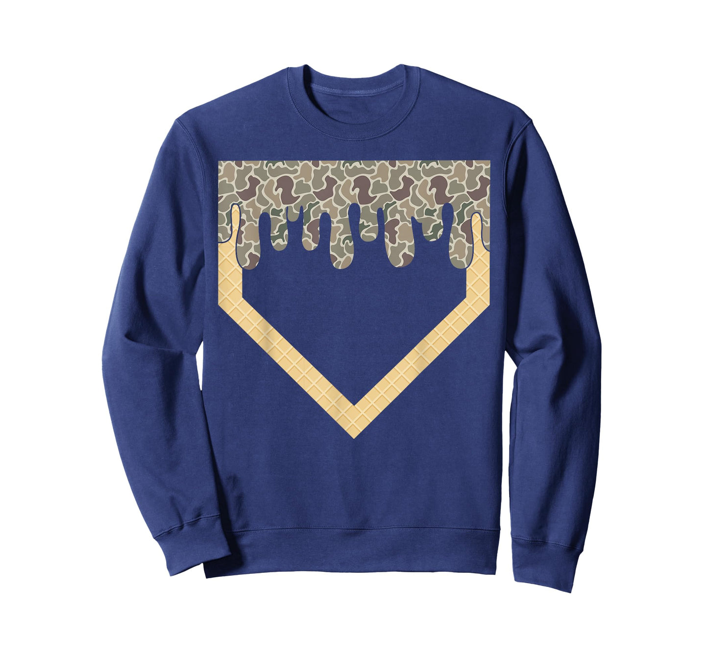 Camo Baseball Ice Cream Drip Home Plate Baseball Lifestyle T-Shirt