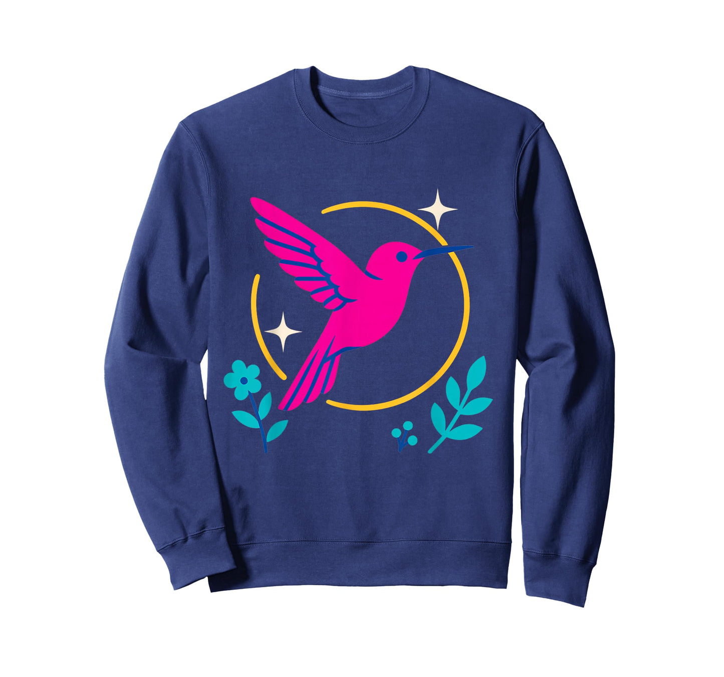 Celestial Hummingbird Star Trails Floral Burst Vector Art T-Shirt