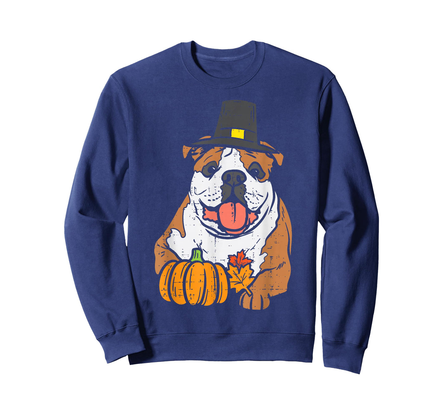 English Bulldog Pumpkin Leaf Thanksgiving Fall Halloween Dog T-Shirt