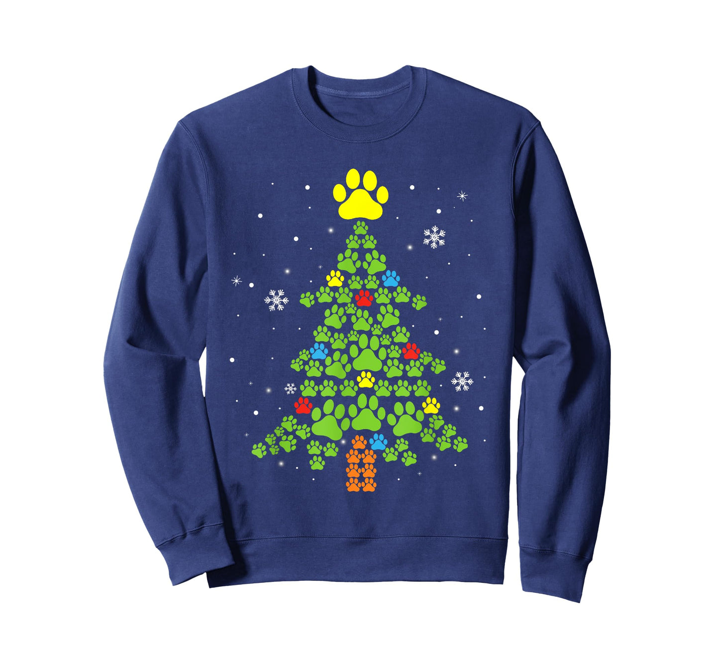 Paw Print Merry Christmas Tree Lights Dog Lover Xmas Men Women Kids T-Shirt