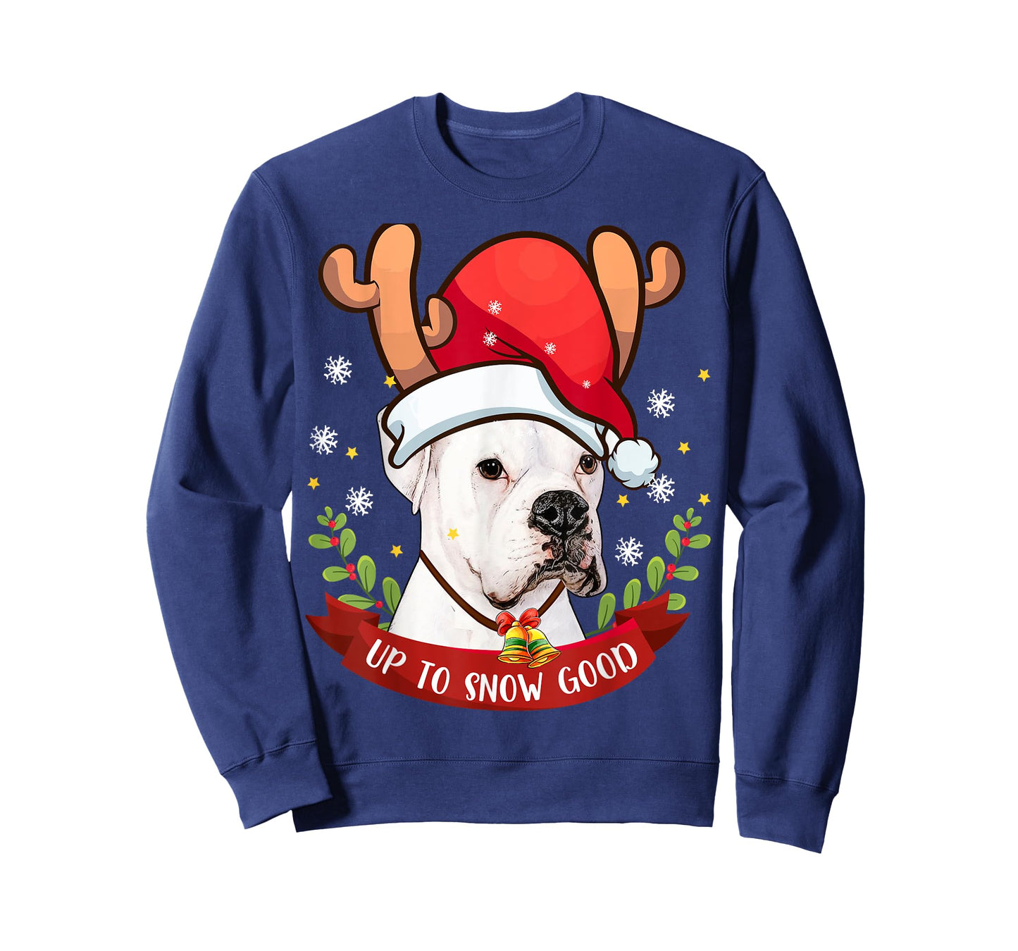 White Boxer Dog Reindeer Christmas Gift Boys Girls Kids T-Shirt