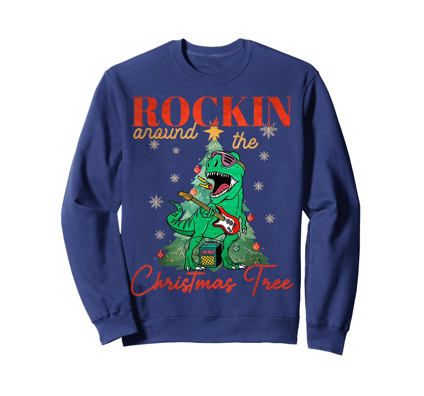 Rocking Around The Christmas Tree T-rex Rock and Roll Guitar T-Shirt